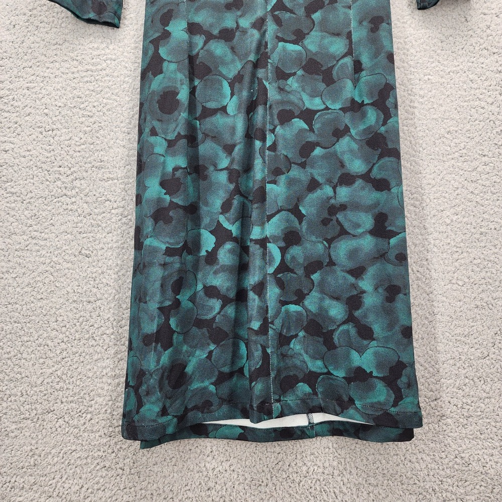 Hugo Boss Teal Black Abstract Print Ruched V-Neck Sheath Dress 3/4 Sleeve - Picture 11 of 12
